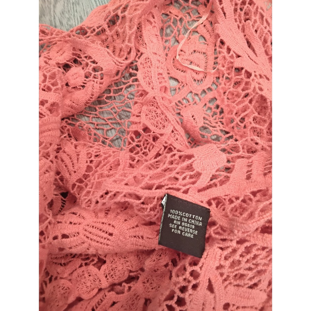 Fever Coral Pink Floral Crochet Lace Open Front Cardigan XL Cotton Boho Layering - Picture 7 of 7